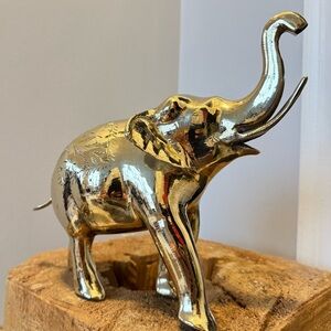 Vintage Brass Elephant Statue Trinket Standing Trunk Up Luck Wisdom